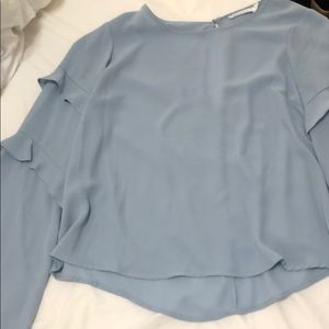 Light blue ruffle sleeve blouse, worn once to work